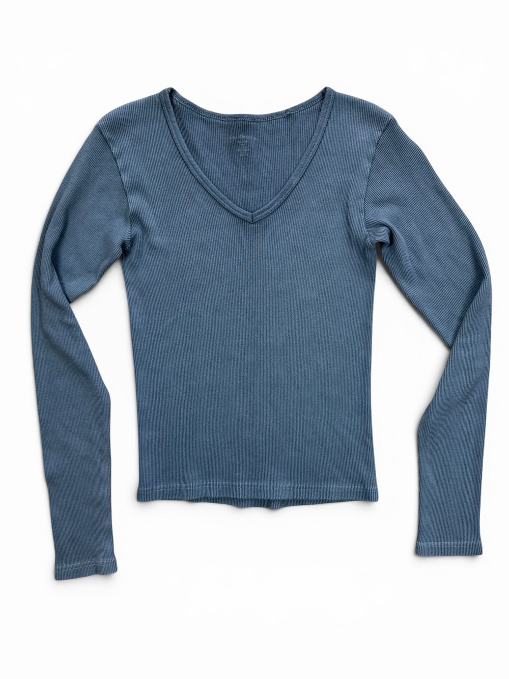 Brandy Melville Ribbed Long Sleeve V-Neck Top Slate Gray One Size